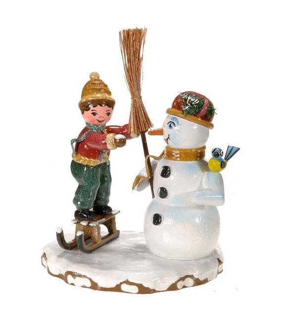 Village de Noël miniature, et bonhomme de neige
