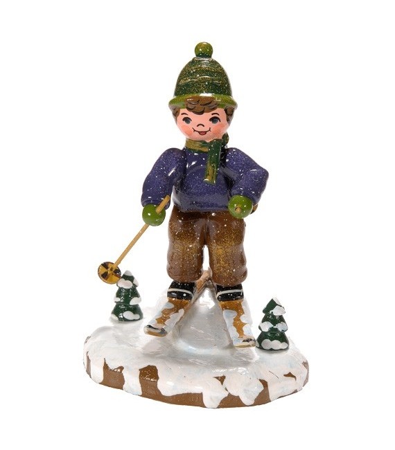 Village de Noël miniature, garçon à ski