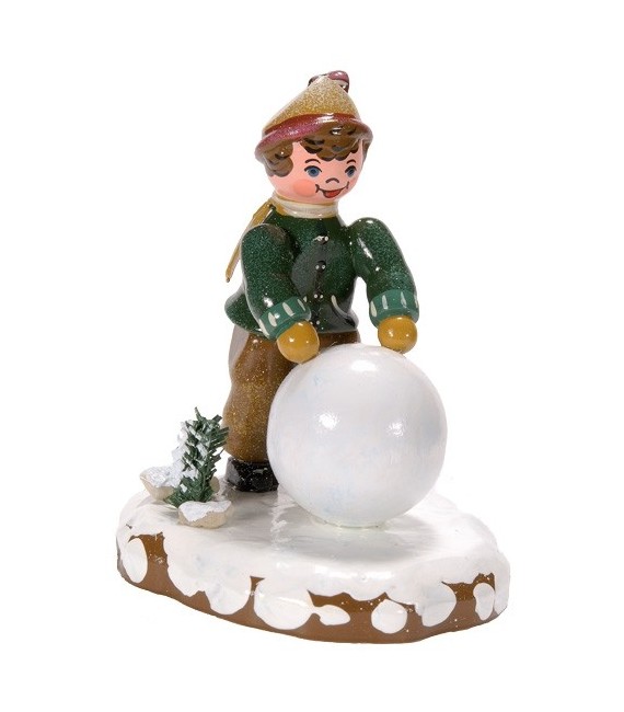 Village de Noël miniature, garçon et boule de neige