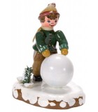 Village de Noël miniature, garçon et boule de neige