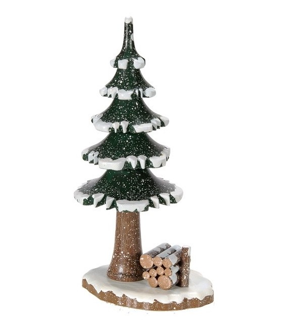 Village de Noël miniature, sapin et tas de bois