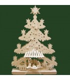 Sapin lumineux LED en bois avec crèche de Noël et personnages cicelés
