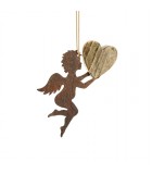 Petit ange en métal à suspendre et coeur en bois