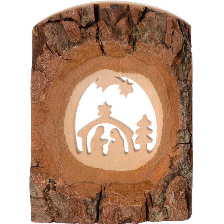 Crèche à poser en écorce de bois avec étoile filante, 11 cm