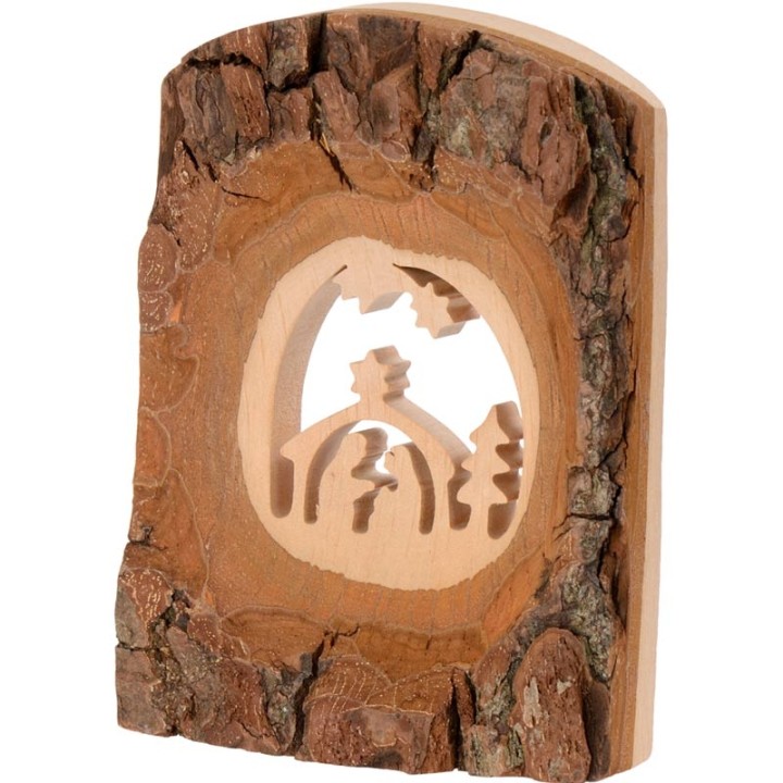 Crèche à poser en écorce de bois avec étoile filante, 11 cm