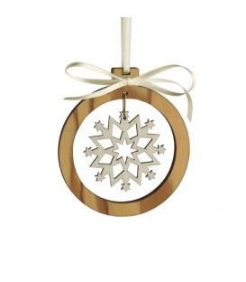 Pendentif en bois d'olivier motif cristal de neige n°3