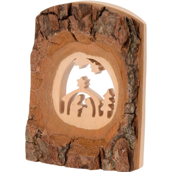 Crèche à poser en écorce de bois avec étoile filante, 11 cm