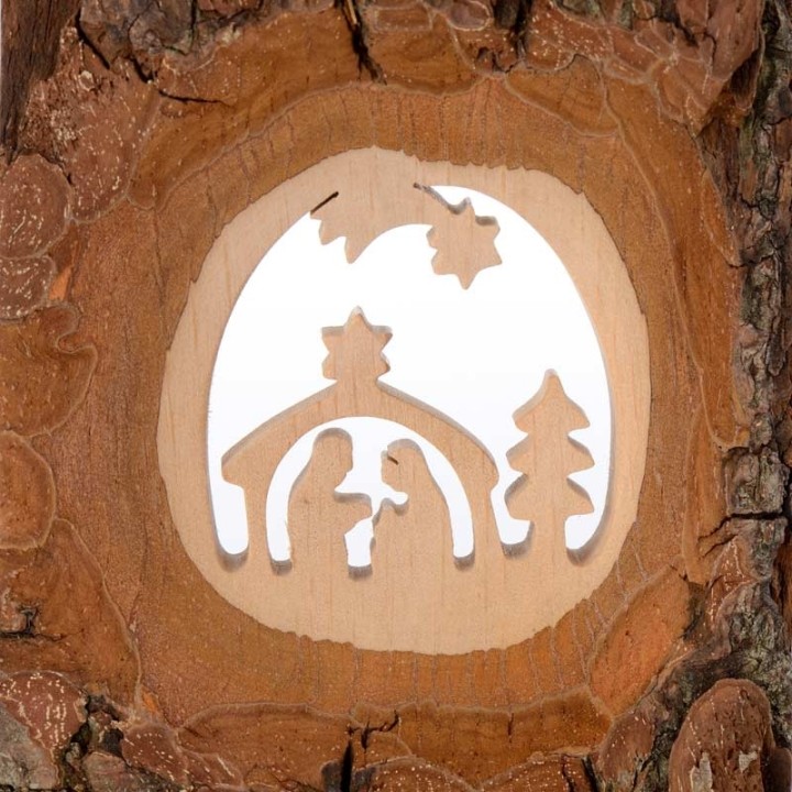 Crèche à poser en écorce de bois avec étoile filante, 11 cm