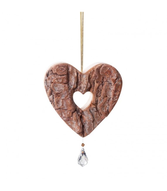 Coeur en bois à suspendre avec cristal Swarovski