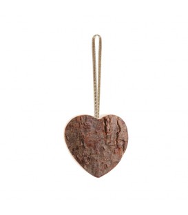 Coeur en bois à suspendre à ruban rouge, 6 cm