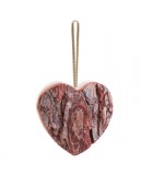 Coeur en bois à suspendre à ruban rouge, 9 cm