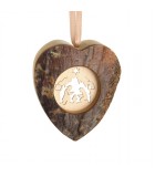 Coeur en bois à suspendre motif ciselé crèche, 6 cm