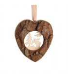 Coeur en bois à suspendre motif ciselé élan, 6 cm