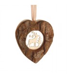 Coeur en bois à suspendre motif ciselé cerf, 6 cm