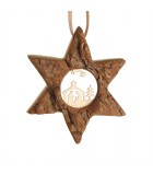 Etoile en bois, motif ciselé crèche et étoile, 7 cm