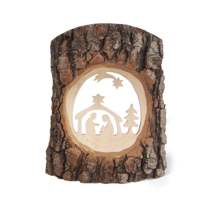 Crèche de Noel en écorce de bois avec étoile filante, grande taille
