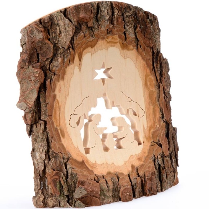 Crèche de Noel en écorce de bois, grande taille