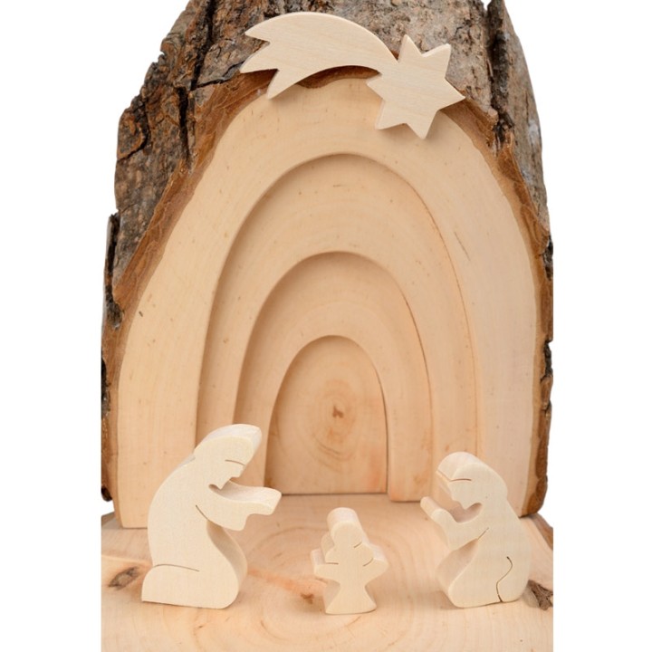 Petite crèche de Noël en écorce de bois avec bougeoir