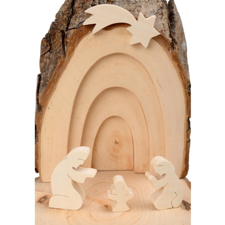 Petite crèche de Noël en écorce de bois avec bougeoir