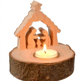 Crèche de Noël en bois avec bougeoir