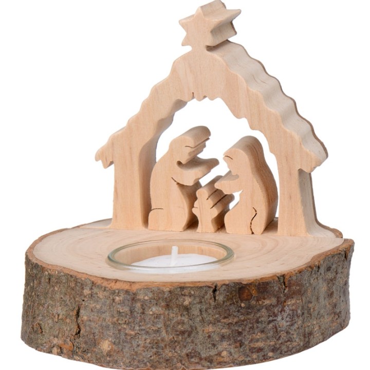 Petite crèche de Noël en bois avec bougeoir