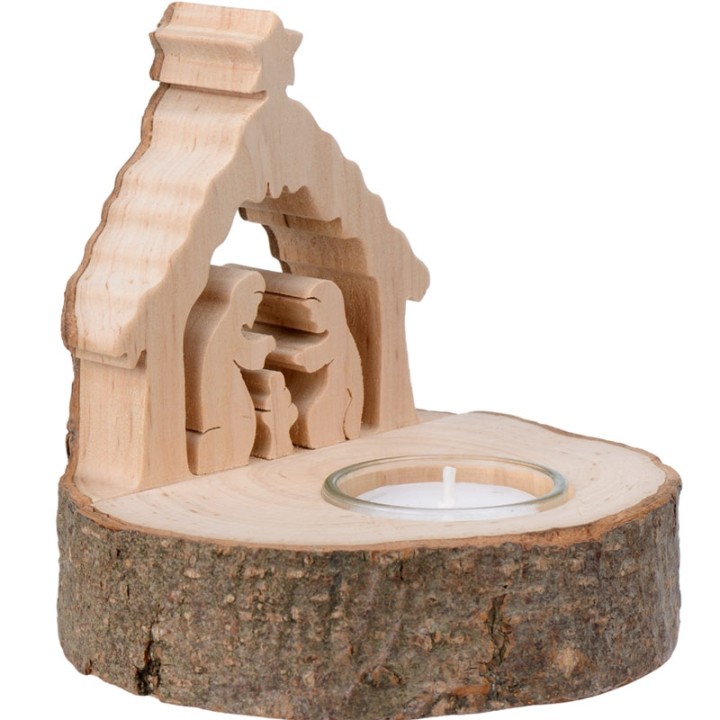 Crèche de Noël en bois avec bougie
