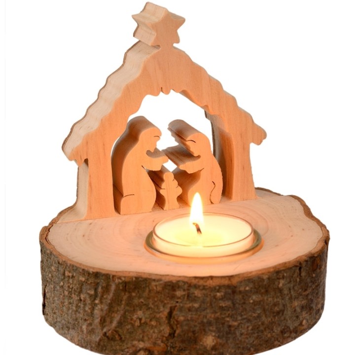 Petite crèche de Noël en bois avec bougeoir