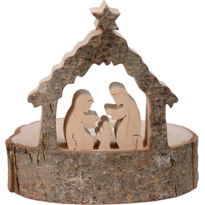 Petite crèche de Noël en bois avec bougeoir