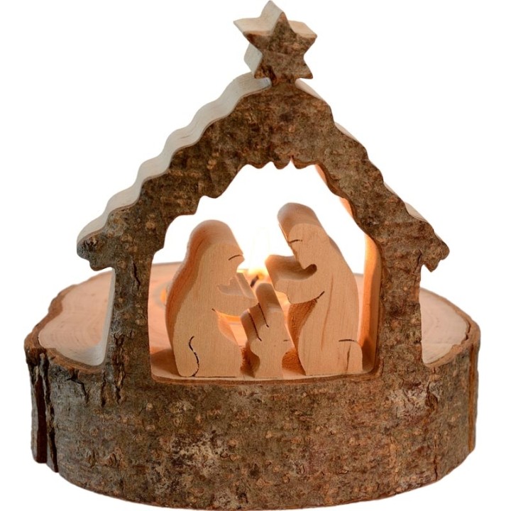Petite crèche de Noël en bois avec bougeoir