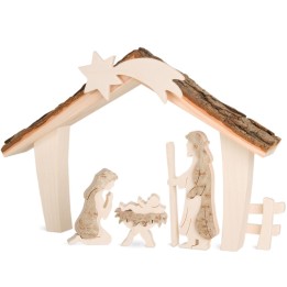 Etable de Béthléem avec figurines en écorce, 12,5 cm