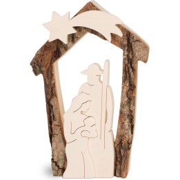 Crèche de Noël en écorce 12,5 cm, avec nativité en bois d'érable