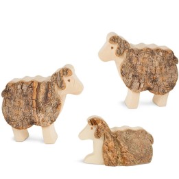 Animaux en bois pour crèche de Noël, trois moutons 5 cm