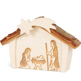 Crèche de Noël en écorce 12,5 cm, avec nativité en bois d'érable