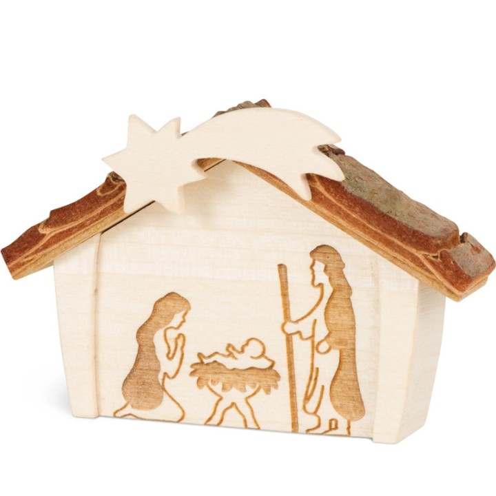 Crèche de Noël en écorce 12,5 cm, avec nativité en bois d'érable