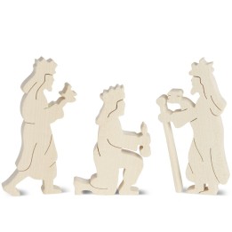 Personnages de crèche, rois mages bois naturel, 10 cm
