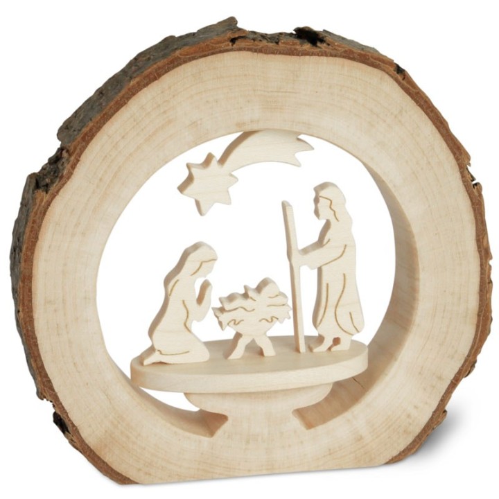 Crèche de Noël dans anneau de bois, 10 cm