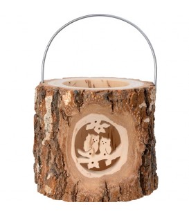 Lanterne photophore en bois, couple d'hiboux