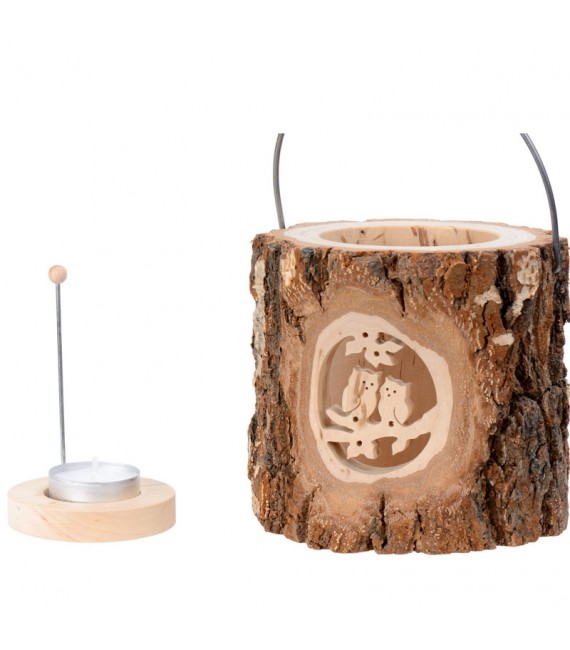 Photophore en bois lanterne, couple hibou