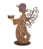 Statuette ange de Noël en bois avec bougeoir 27 cm