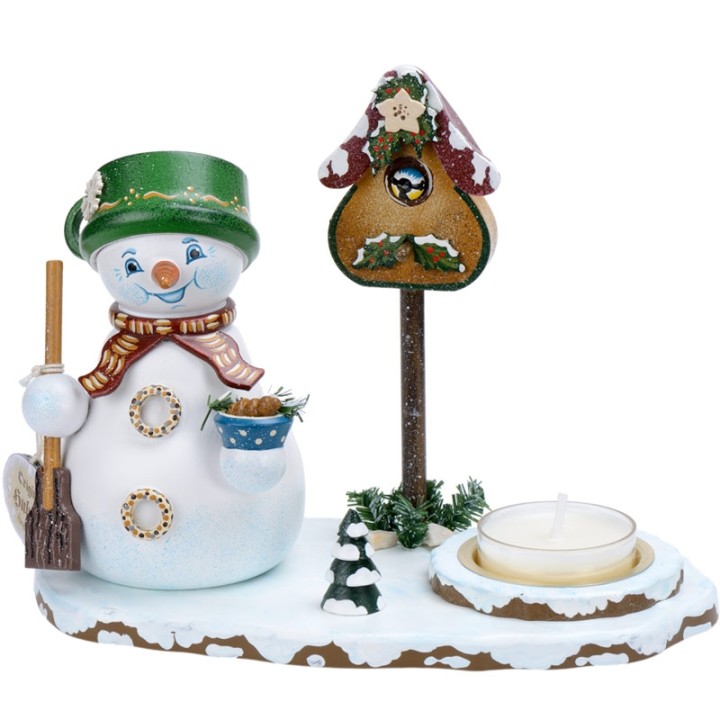 Personnage porte encens bonhomme de neige avec bougeoir