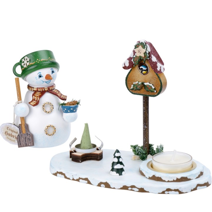 Personnage porte encens bonhomme de neige avec bougeoir