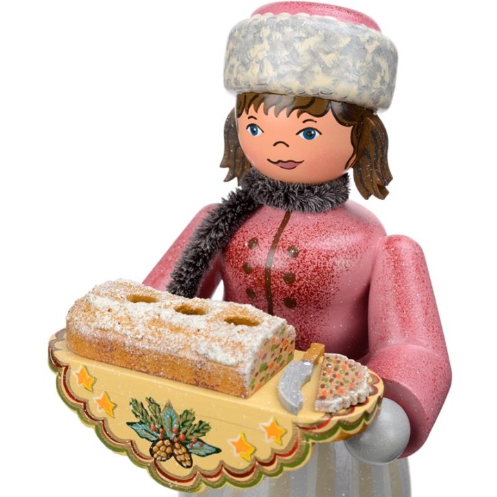 Personnage porte encens jeune fille et gâteau