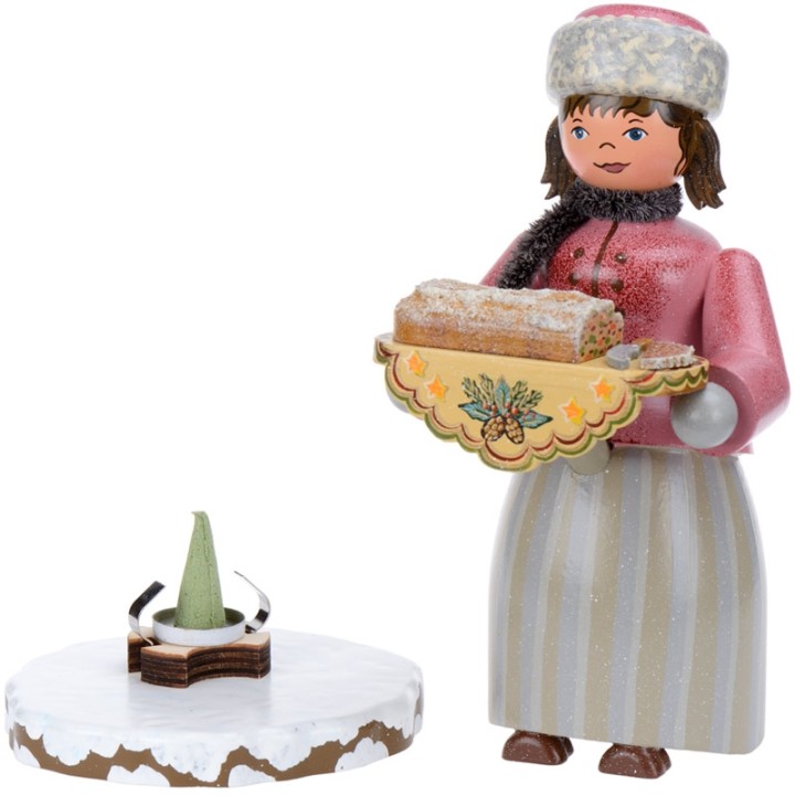 Personnage porte encens jeune fille et gâteau