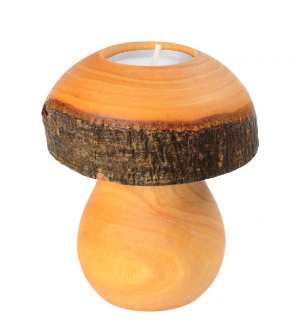 Bougeoir champignon en bois, 12 cm