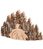 Crèche de Noël taillée dans une écorce de bois, motif étable