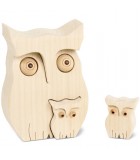 Chouette en bois avec deux bébés chouettes, 10 cm