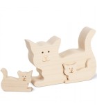 Chat en bois avec deux chatons, 8,5 cm