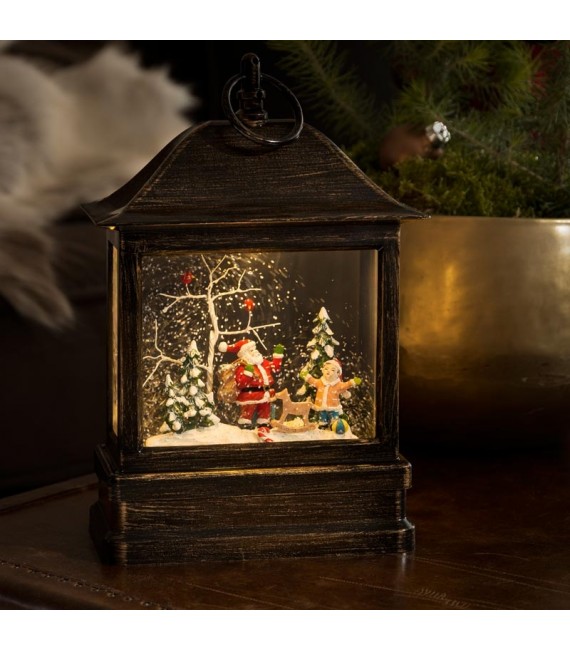 Lanterne à neige à LED avec Père Noël et enfant, 25 cm