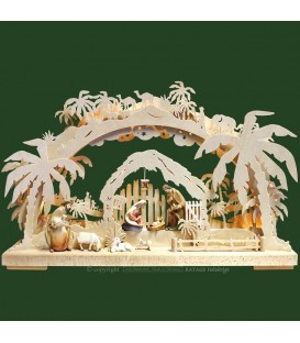 Arche lumineuse électrique Led, personnages crèche de Noël en bois ciselé peint