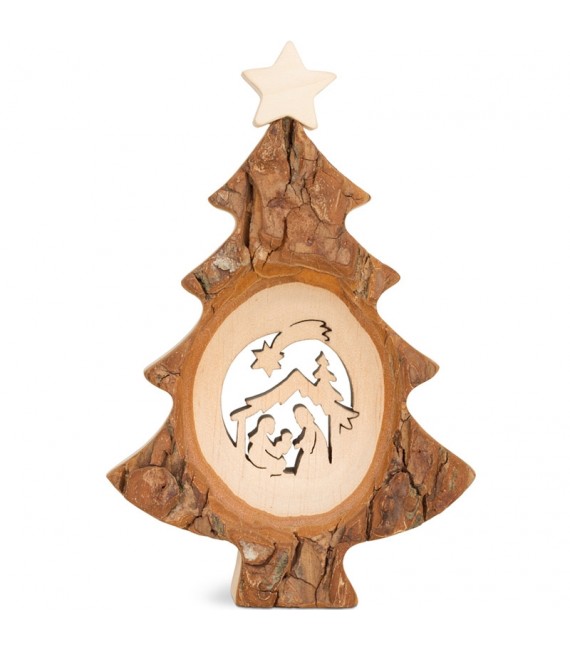 Sapin de Noël en bois avec crèche ciselée, 12 cm